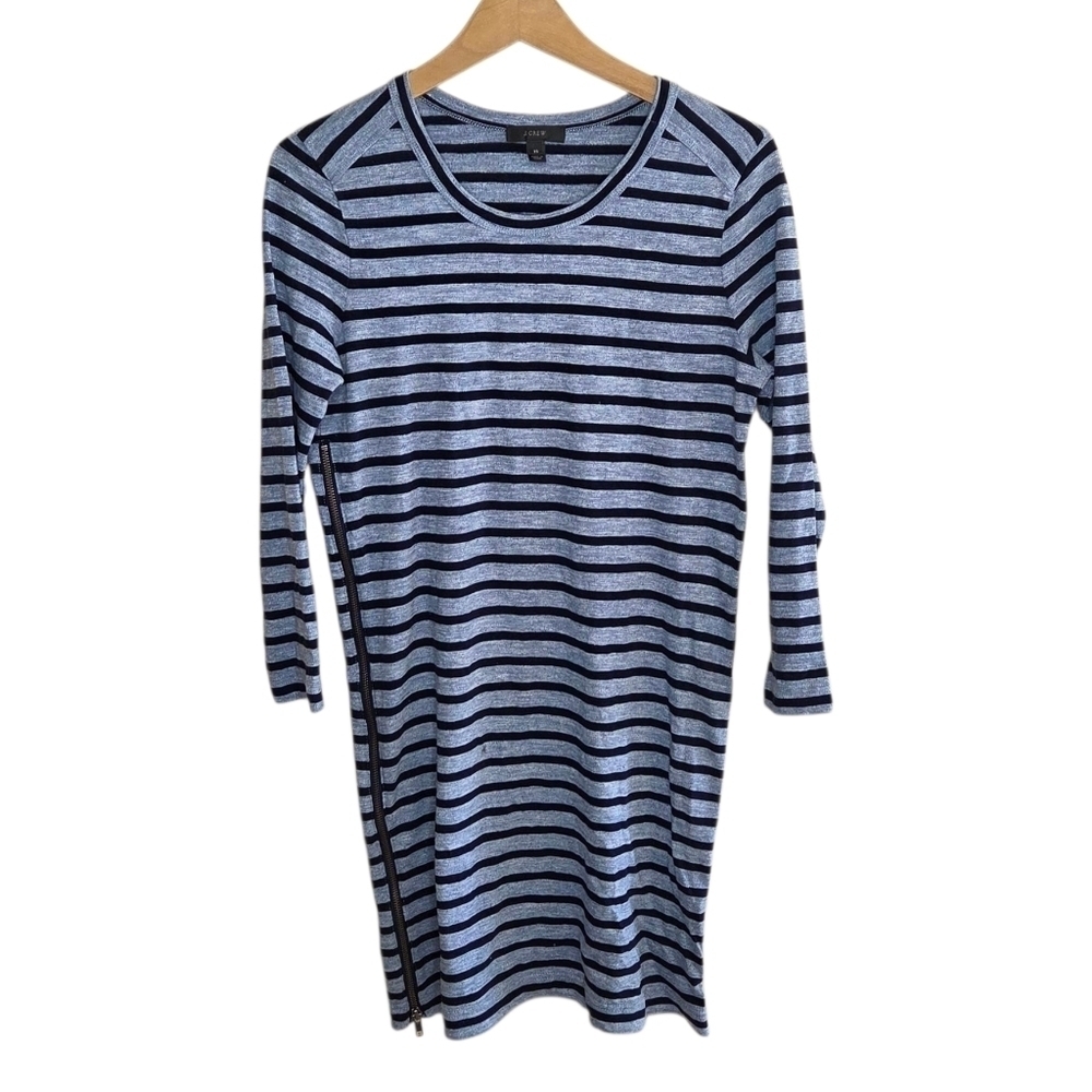 J. Crew Blue Striped T-Shirt Dress with Side Zippers Size XS